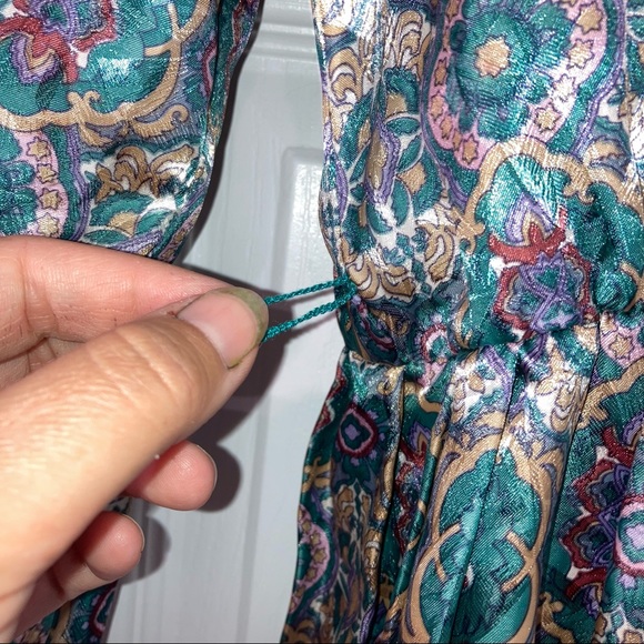 Vintage Florentine Petites Paisley Blue Green Button Up Long Sleeve Dress 14 - Picture 5 of 10